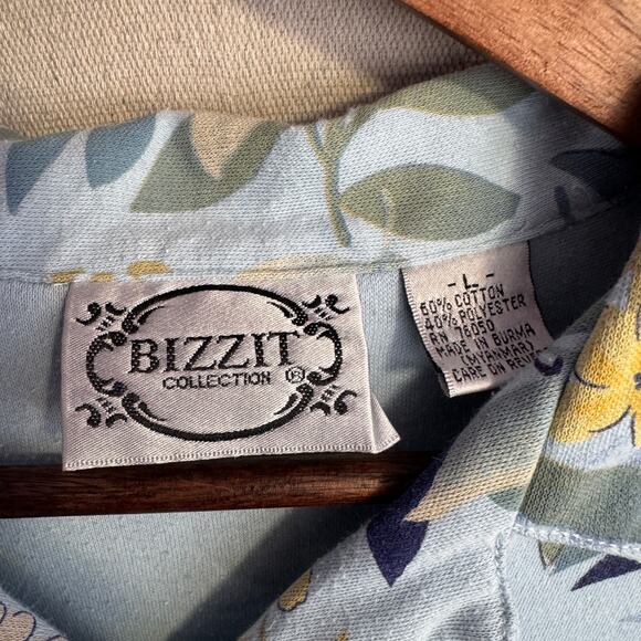 Bizzit Collection Vintage Set Size L Blue Floral 2 Piece Sleeveless Dress  Shirt - Picture 3 of 13